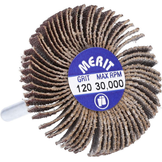 Merit Abrasives 08834137492 Mounted Flap Wheel 1-3/16" Dia, 1/8" Face Width, 120 Grit, Aluminum Oxide