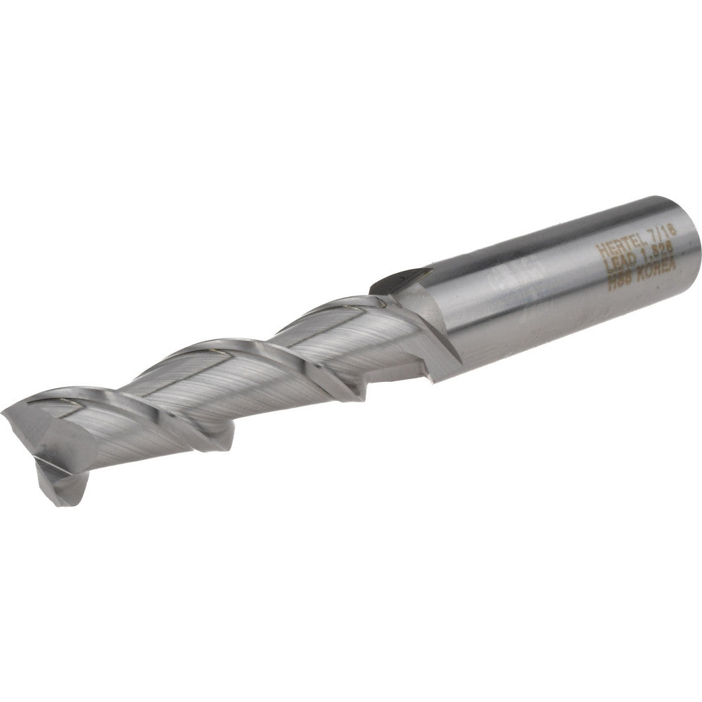 Hertel GG071028 Square End Mill 7/16'' Dia, 1-3/4'' LOC, 1/2'' Shank Dia, 3-3/4'' OAL, 2 Flutes, High Speed Steel