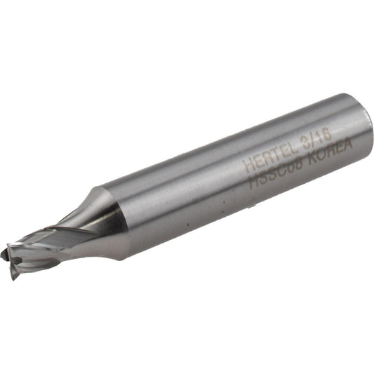 Hertel E299914106 Square End Mill 3/16'' Dia, 3/16'' LOC, 3/8'' Shank Dia, 2-1/16'' OAL, 4 Flutes, Cobalt