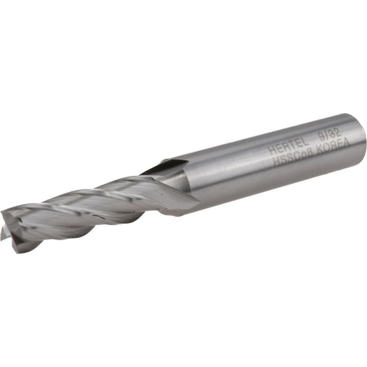 Hertel GG03901819 Square End Mill 9/32'' Dia, 1'' LOC, 3/8'' Shank Dia, 2-3/4'' OAL, 4 Flutes, Cobalt