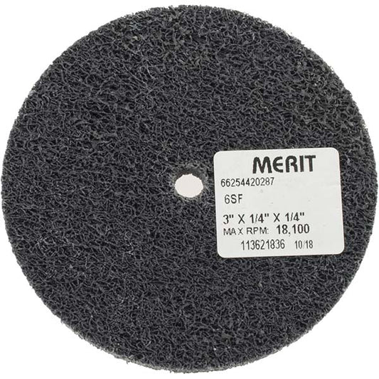 Merit Abrasives 66254420287 Deburring Wheel 3" Dia, 1/4" Face Width, 1/4" Hole, Density 6, Silicon Carbide