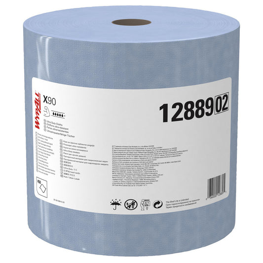 WypAll 12889 PowerClean™ x90 Ultra Duty Cloths (12889), Jumbo Roll, Extended Use Towels, Blue