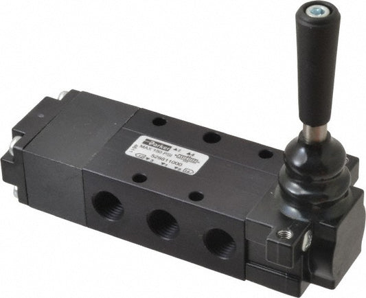 Parker 529811000 Mechanically Operated Valve 4-Way & 3-Position EC, Lever-Spring Return Actuator, 1/4" Inlet, 1/4" Outlet, 3 Position