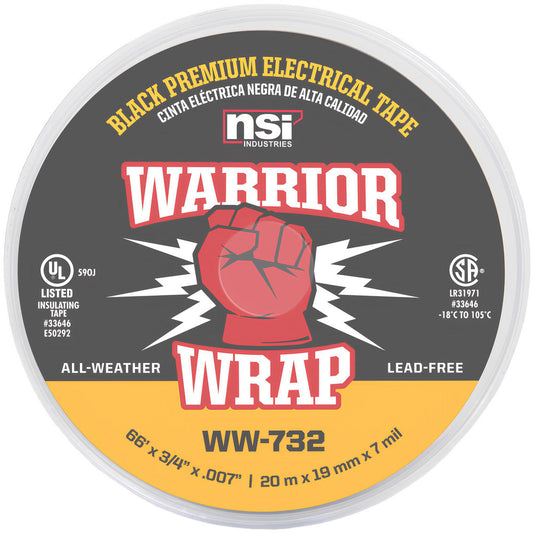 NSI Industries WW-732 Electrical Tape Tape Material Vinyl  Width (Inch) 3/4  Thickness (mil) 7.0000  Color Black  Series Professional +  Series Part Number WW-732