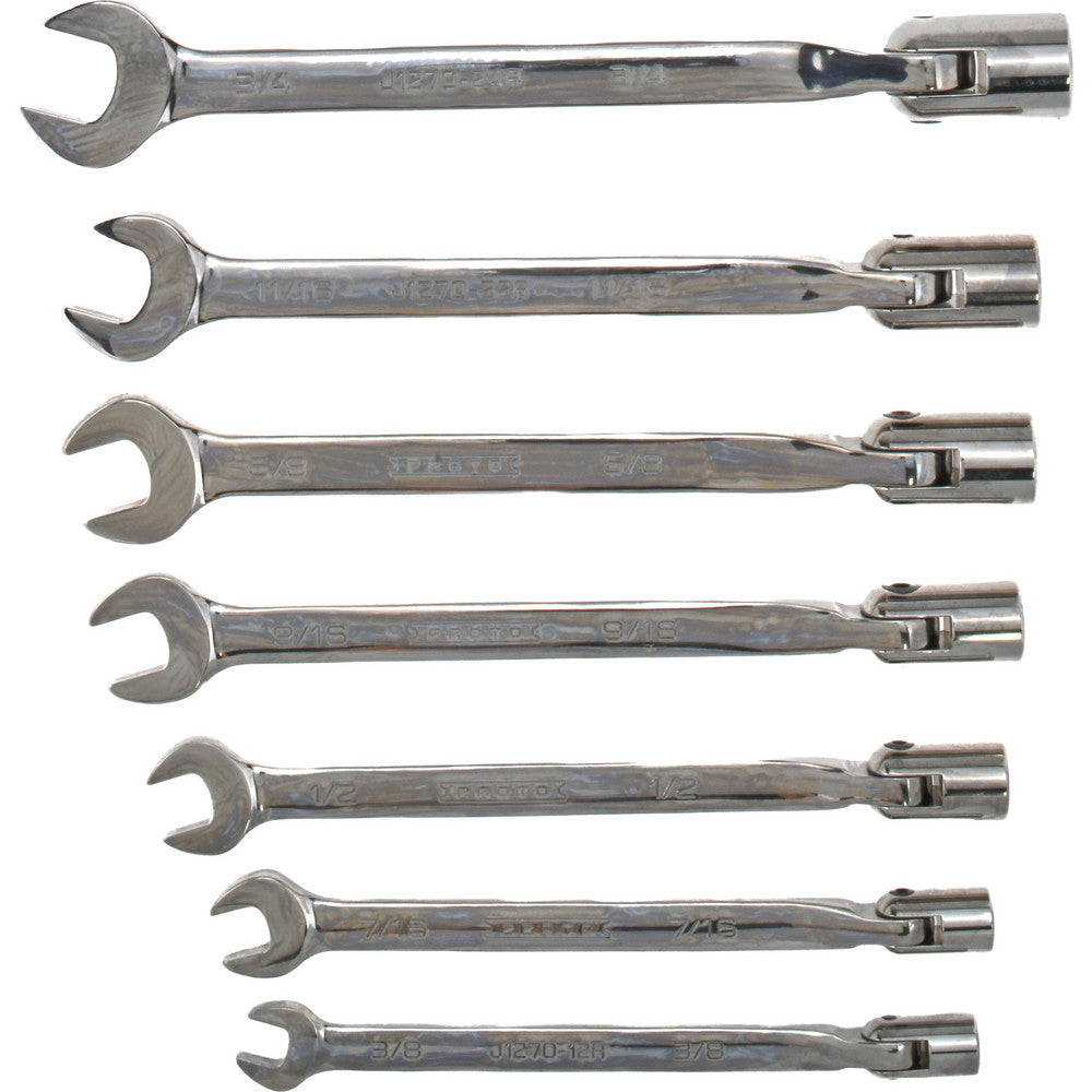 Proto J1270A Flex Head Combination Wrench Set 7 Pc, Inch