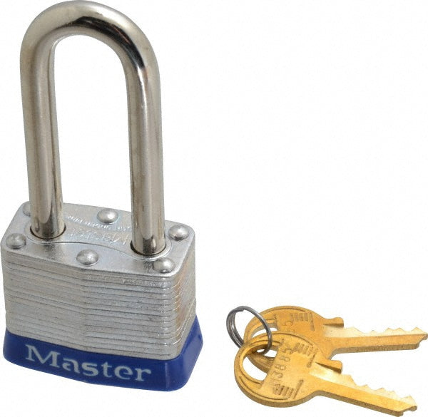 Master Lock 3LHBLU Lockout Padlock Keyed Different, Laminated Steel, 2" High, Steel Shackle, Blue