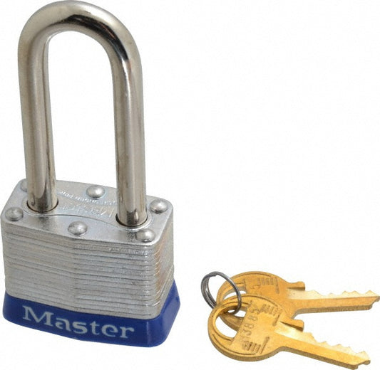 Master Lock 3LHBLU Lockout Padlock Keyed Different, Laminated Steel, 2" High, Steel Shackle, Blue