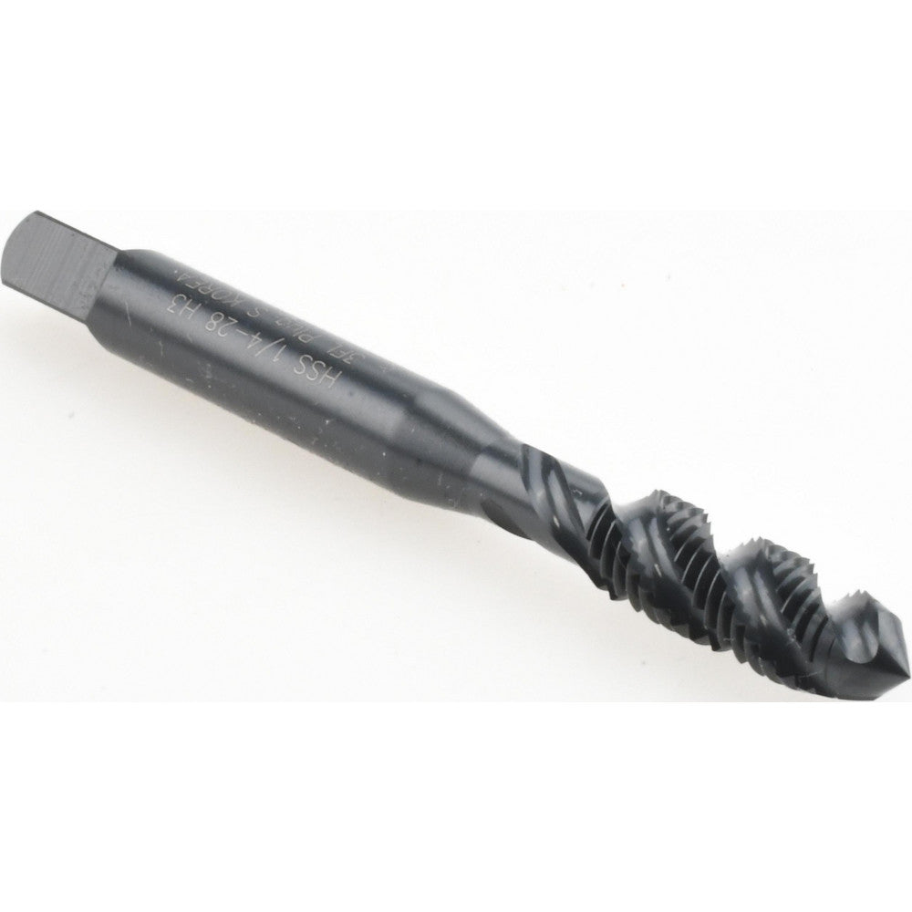 Hertel K033012AS Spiral Flute Tap 1/4-28, UNF, 3 Flute, Plug Chamfer, 3B Class of Fit, High-Speed Steel, Bright/Uncoated Finish