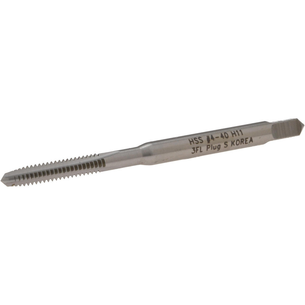 Hertel K011009AS Straight Flute Tap #4-40 UNC, 3 Flute, Plug Chamfer, High-Speed Steel, Bright/Uncoated Finish