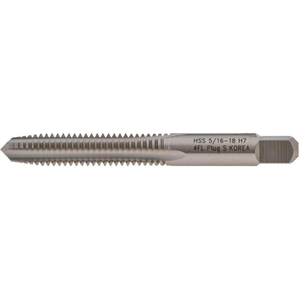 Hertel K011721AS Straight Flute Tap 5/16-18 UNC, 4 Flute, Plug Chamfer, High-Speed Steel, Bright/Uncoated Finish
