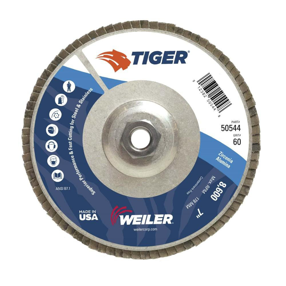 Weiler 50544 Flap Disc  7" Dia, 60 Grit, Zirconia Alumina, Type 29