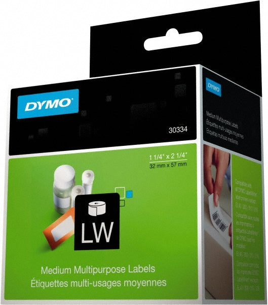 Dymo 30334 Label Maker Label White, 2-1/4" OAL, 1-1/4" OAW, 1,000 per Roll, 1 Roll