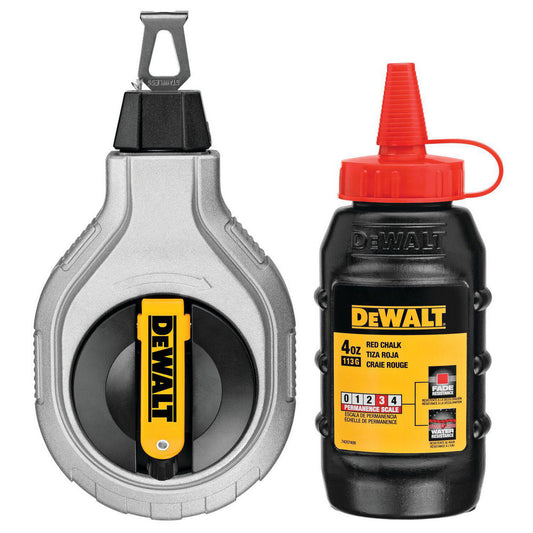 DeWALT DWHT47408 Chalk Line Reels Type Compact  Line Length 100ft  Chalk Capacity 4  Chalk Color Red  Case Color Silver  Line Material Polymer