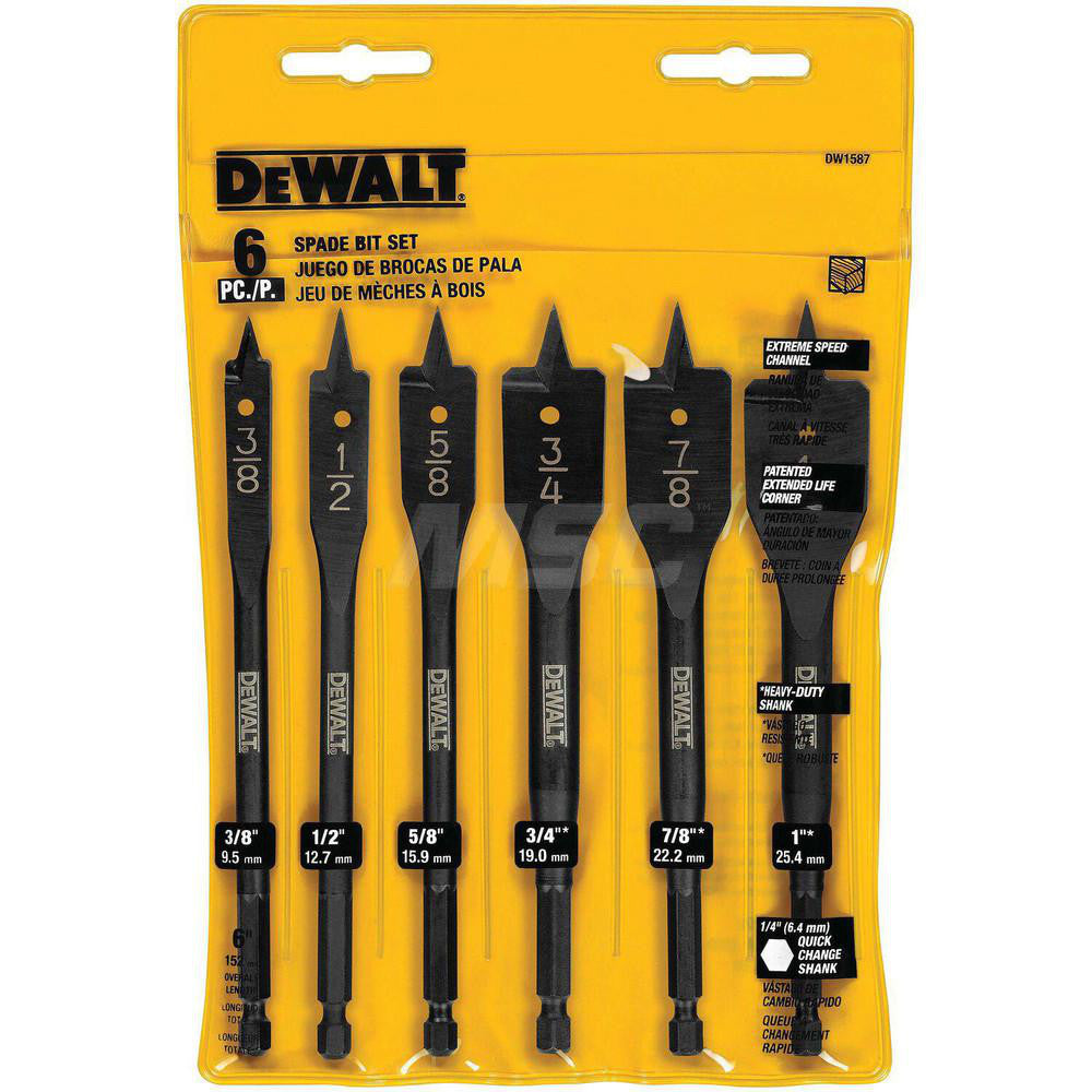 DeWALT DW1587 Drill Bit Set Spade Drill Bits, 6 Pc, 1" Drill Bit Size, 0 &deg, Carbon Steel