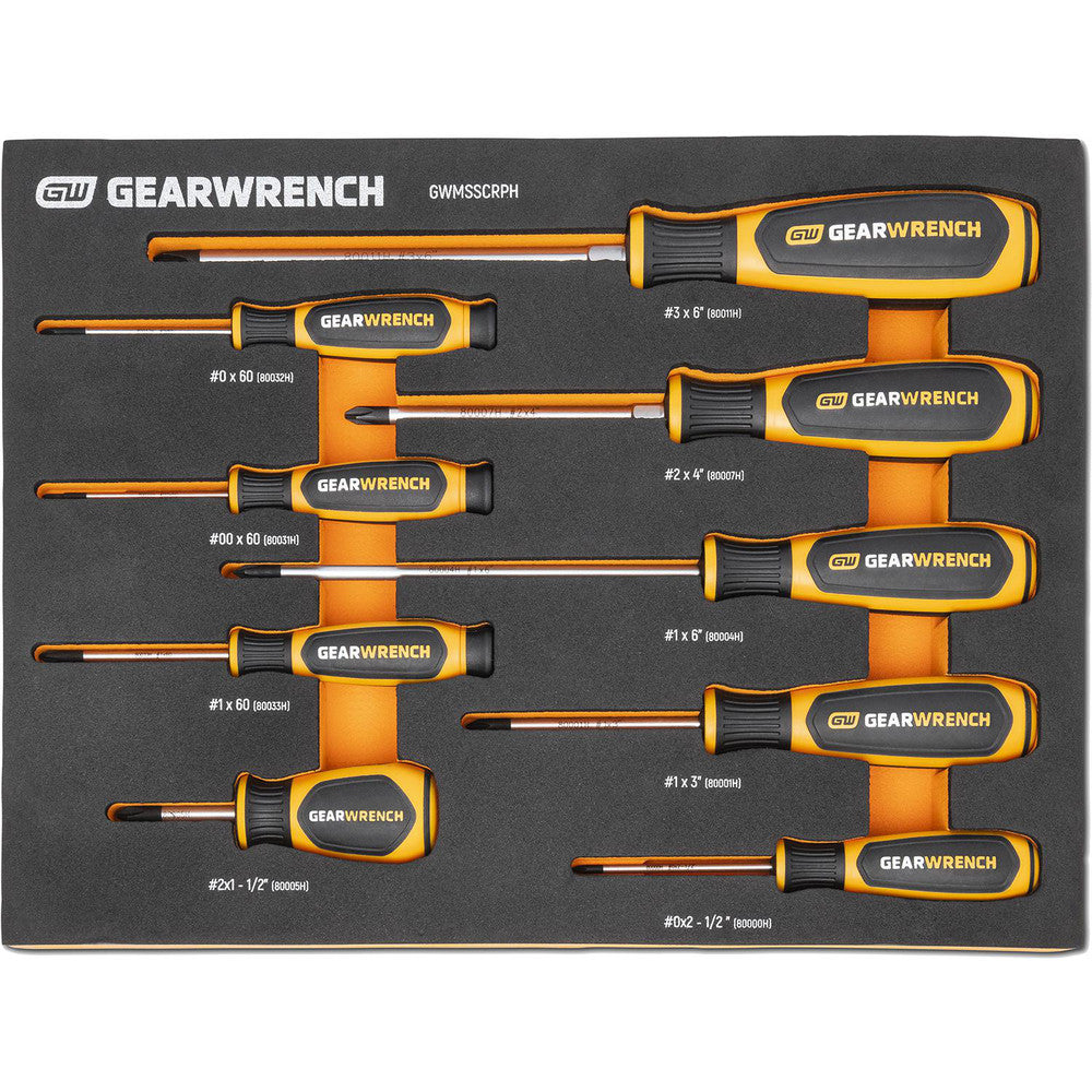 GEARWRENCH GWMSSCRPH Screwdriver Sets Screwdriver Types Included Phillips  Container Type Foam Module  Tether Style Not Tether Capable  Finish Black Oxide  Number Of Pieces 9  Insulated No