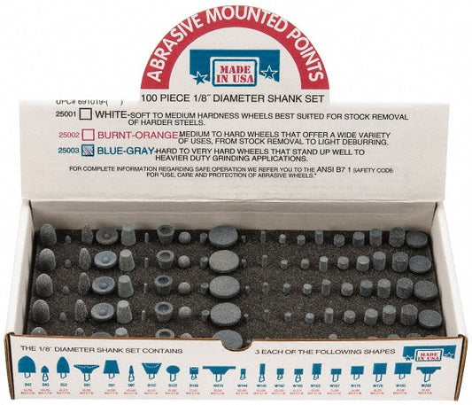 MODERN ABRASIVE CORP 925003KIT 100 Piece Aluminum Oxide Vitrified Mounted Stone Abrasive Point Set