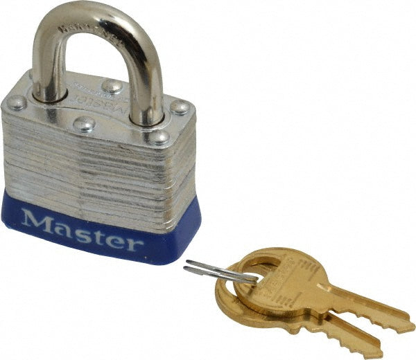 Master Lock 3KABLU-3541 Lockout Padlock Keyed Alike, Laminated Steel, Steel Shackle, Blue