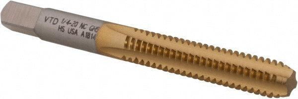 Greenfield Threading 305111 Straight Flute Tap  1/4-20,  UNC,  4 Flute,  Bottoming,  2B,  High-Speed Steel,  Titanium Nitride Finish