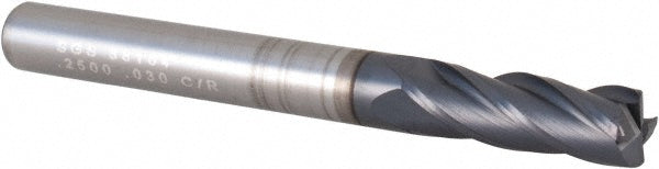 Kyocera SGS Precision Tools 38164 Corner Radius End Mill 1/4" Dia, 3/4" LOC, 0.03" Radius, 4 Flutes, Solid Carbide