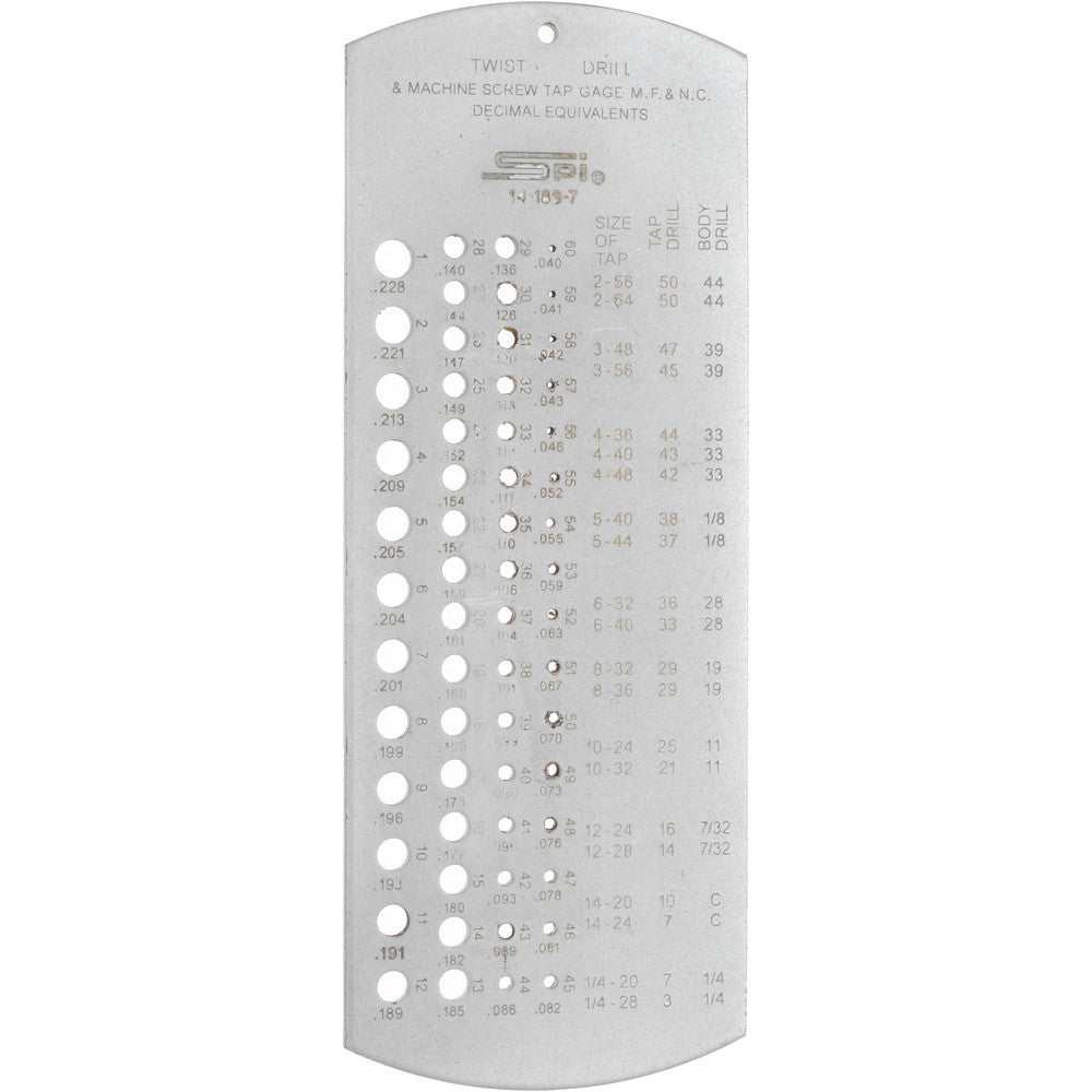 SPI 14-188-7 #60 Wire to #1 Wire Hole Size Drill Gage