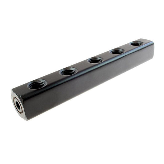 Coilhose Pneumatics 3052 Manifold 1/4" Inlet, 1/4" Outlet, 1 Inlet Port, 5 Outlet Ports, 6-1/4" OAL, 13/16" OAW, 0.81" OAH