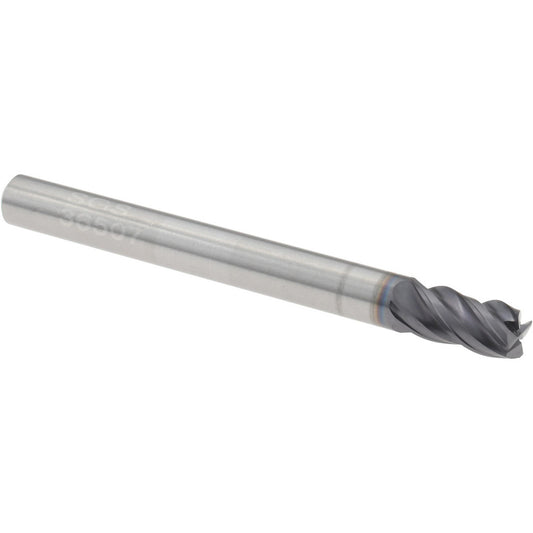 Kyocera SGS Precision Tools 36507 Corner Radius End Mill 3/16" Dia, 3/8" LOC, 0.0150" Radius, 4 Flute, Solid Carbide