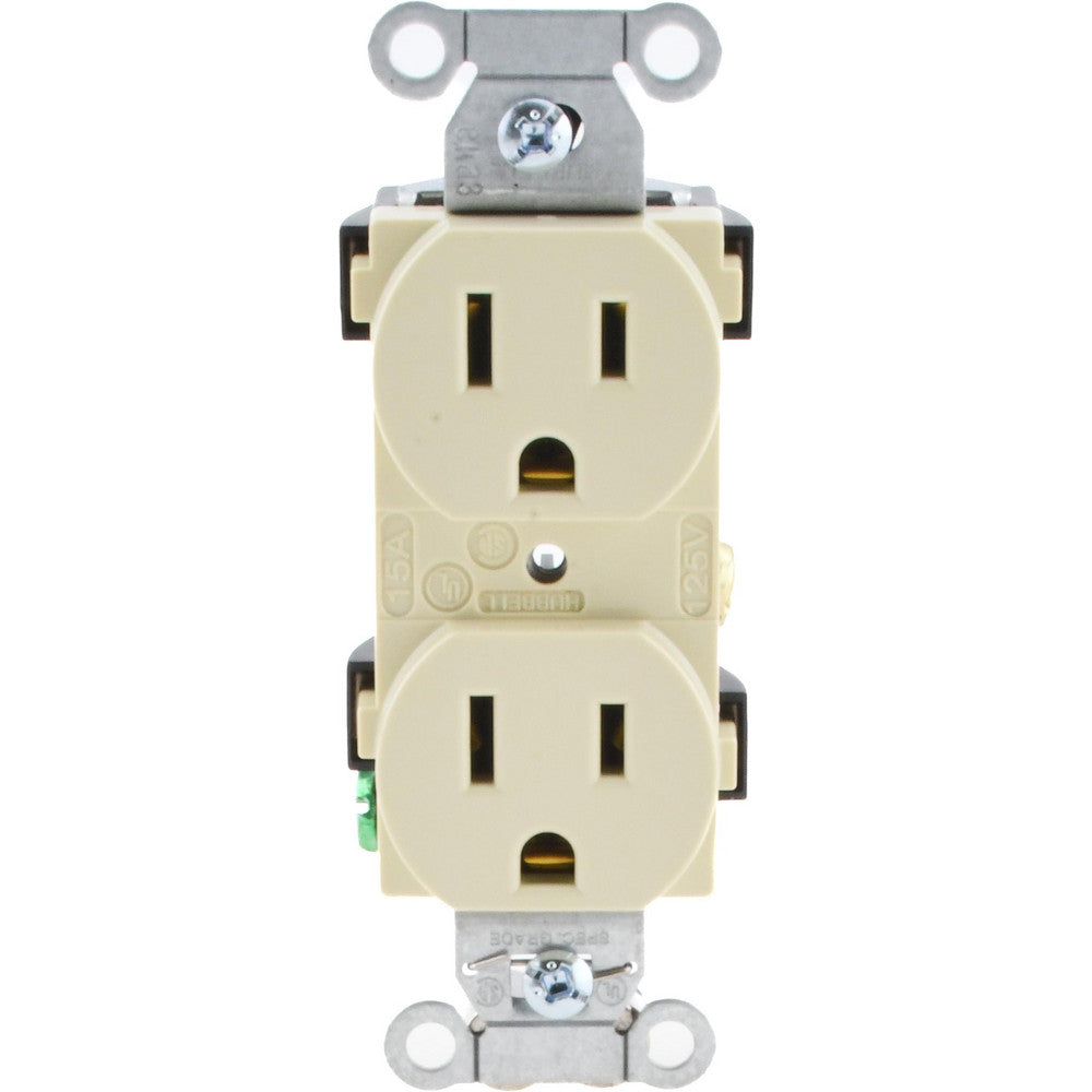 Hubbell Wiring Device-Kellems BR15I Straight Blade Duplex Receptacle NEMA 5-15R, 15 Amps, Self-Grounding