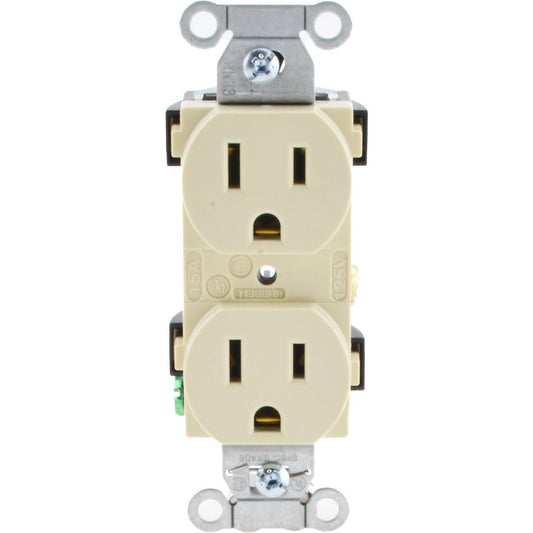 Hubbell Wiring Device-Kellems BR15I Straight Blade Duplex Receptacle NEMA 5-15R, 15 Amps, Self-Grounding