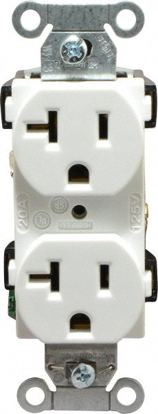 Hubbell Wiring Device-Kellems BR20WHI Straight Blade Duplex Receptacle NEMA 5-20R, 20 Amps, Self-Grounding