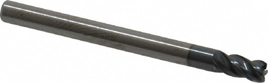 Kyocera SGS Precision Tools 36505 Corner Radius End Mill 1/8" Dia, 1/4" LOC, 0.0100 to 0.0150" Radius, 4 Flutes, Solid Carbide
