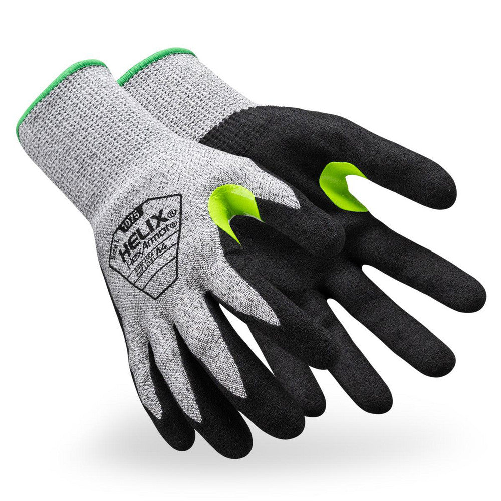 HexArmor 1075-L (9) Cut & Puncture Resistant Gloves Style Knit  Coating Material Nitrile  Coating Coverage Palm  Glove Type Cut & Puncture-Resistant  ANSI/ISEA Cut Resistance Level A4  Primary Material HPPE Blend Nitrile