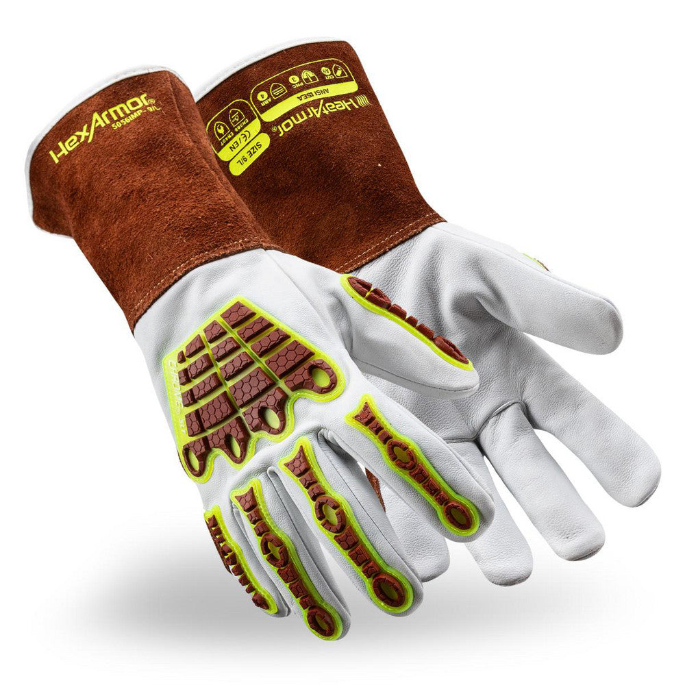 HexArmor 5056IMP-L (9) Welding Gloves HeatArmor™ HeatArmor, Size Large, Uncoated-Coated, Cowhide Leather & Goatskin Leather, Pair, for MIG & Stick Welding