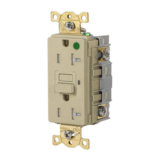 Hubbell Wiring Device-Kellems GFRTW83I GFCI Receptacles Grade Commercial Hospital  Receptacle Type Duplex  NEMA Configuration 5-20R  Reset Type Manual  Wiring Method Back Side  Body Material Nylon