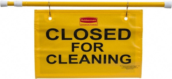 Rubbermaid FG9S1500YEL Heavy Duty Extend-to-Fit, "Closed For Cleaning" Hanging Doorway Safety Sign, Yellow