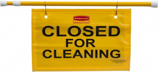 Rubbermaid FG9S1500YEL Heavy Duty Extend-to-Fit, "Closed For Cleaning" Hanging Doorway Safety Sign, Yellow