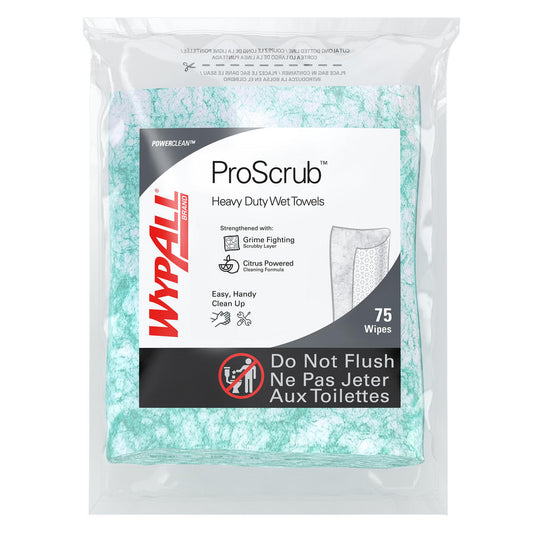 WypAll 91367 PowerClean ProScrub Heavy Duty Wet Towels, Dual Action Cleaning, Large 9.5" x 12" Wipes, Refill Only