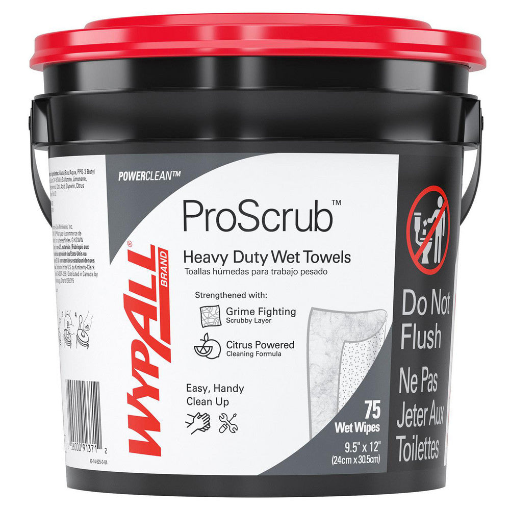 WypAll 91371 PowerClean ProScrub Heavy Duty Wet Towels, Dual Action Cleaning, Large 9.5" x 12" Wipes, Bucket Included