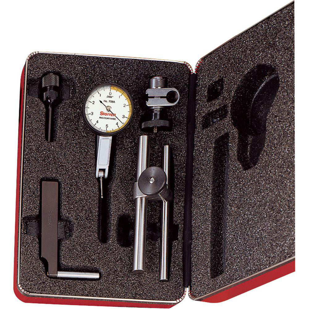 Starrett 64217 Test Indicator Kit 7 Pc, 0.01" Measuring Range, 1-3/8" Dial Dia, 0-5-0 Dial Reading
