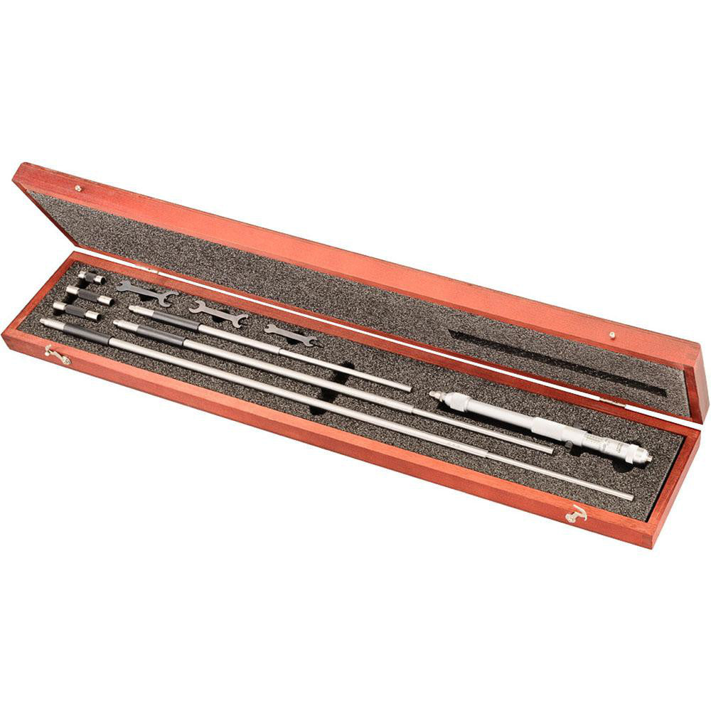 Starrett 50550 Mechanical Inside Micrometer Set 8 to 32" Range, 4 Extension Rods, Satin Chrome Finish