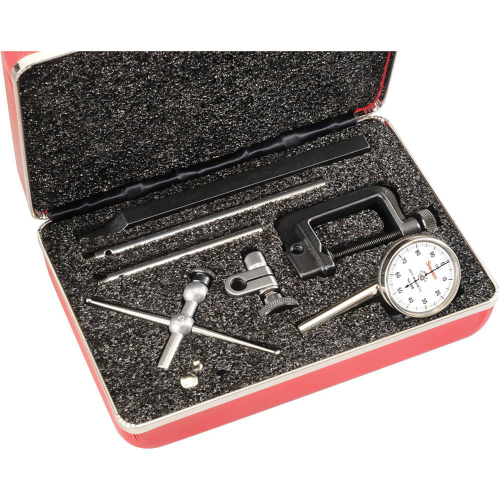 Starrett 50701 Test Indicator Kit 9 Pc, 0.2" Measuring Range, 1-7/16" Dial Dia, 0-100 Dial Reading