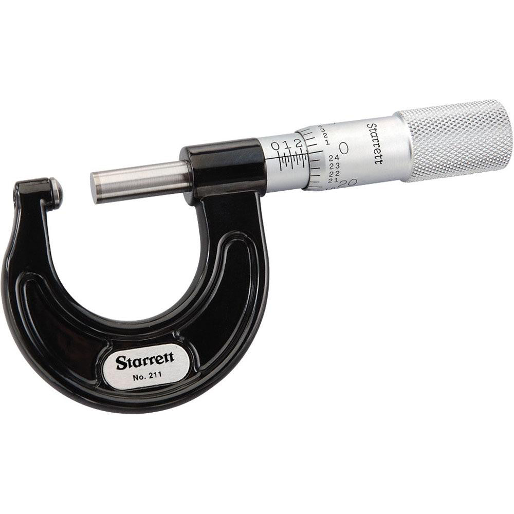 Starrett 66428 Mechanical, 0 to 1 Inch Measurement, Satin Chrome Finish Carbide Face Ball Anvil Micrometer