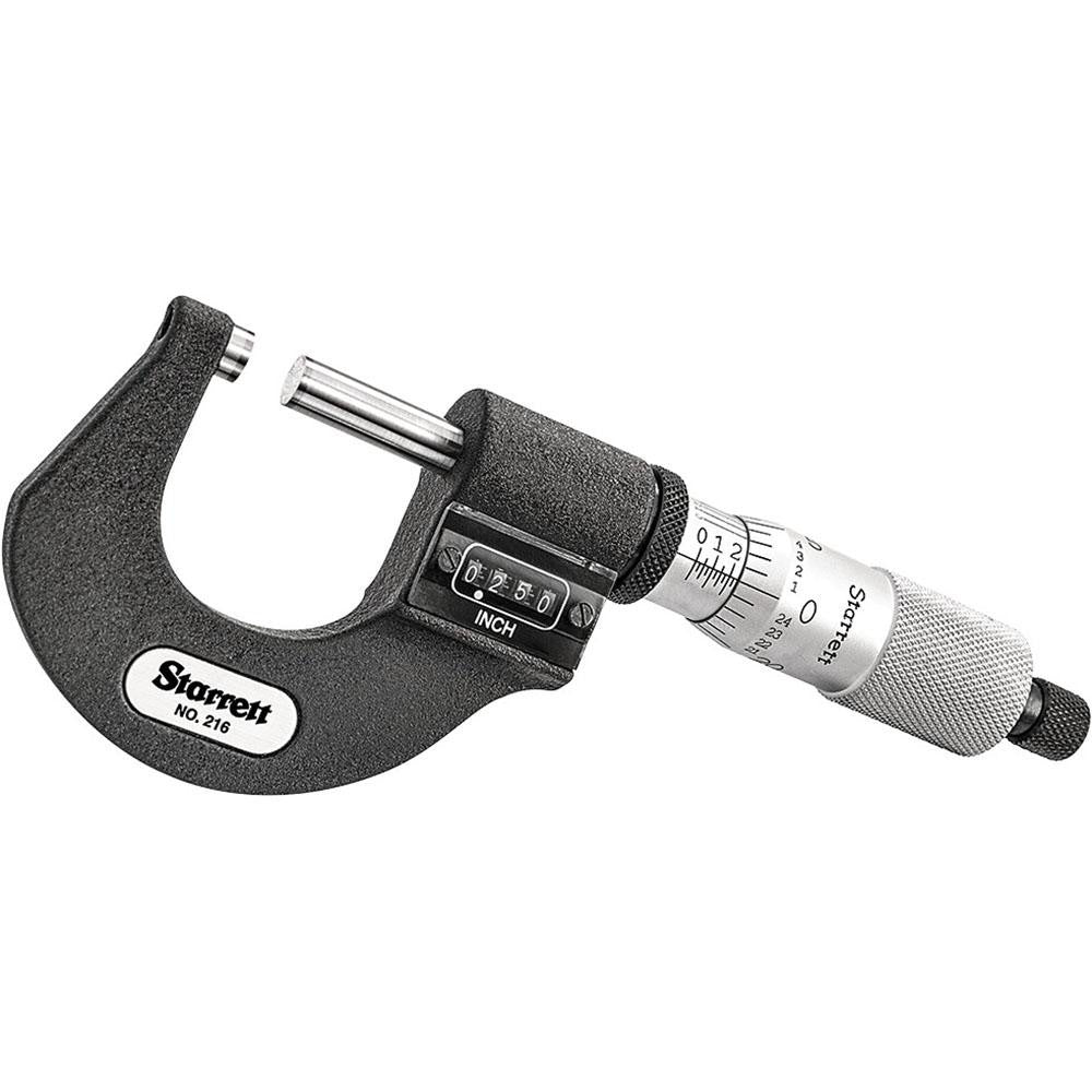 Starrett 55959 Mechanical Outside Micrometer 1" Range, 0.0001" Graduation