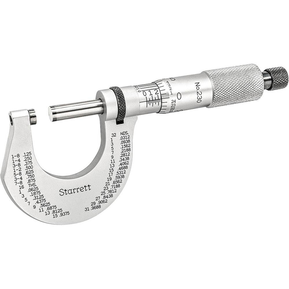 Starrett 50944 Mechanical Outside Micrometer 1" Range, 0.0001" Graduation