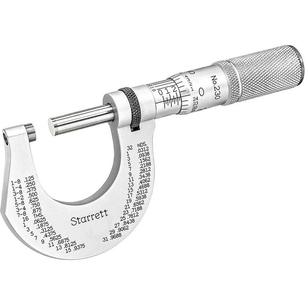 Starrett 50947 Mechanical Outside Micrometer 1" Range, 0.0001" Graduation