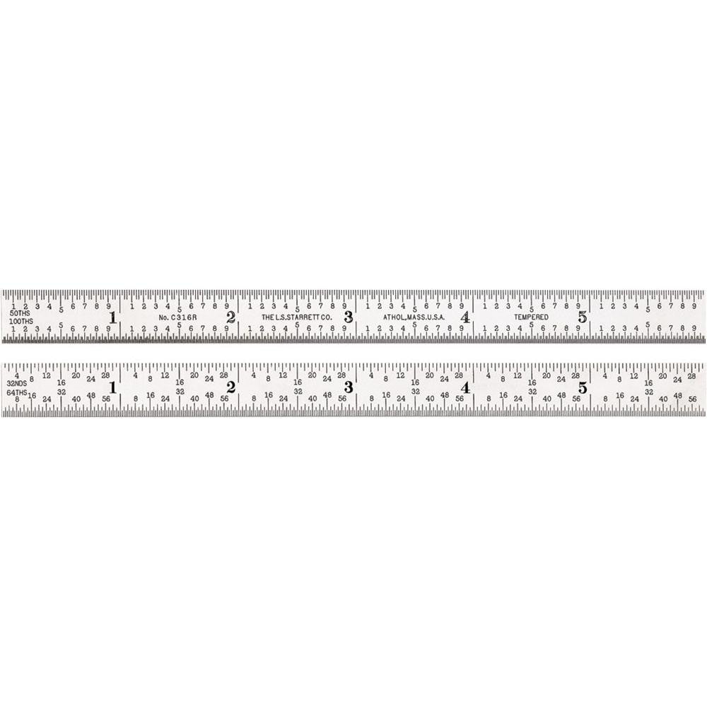 Starrett 51374 Steel Rule 6" OAL, 16R Graduation, Flexible, 1/2" OAW