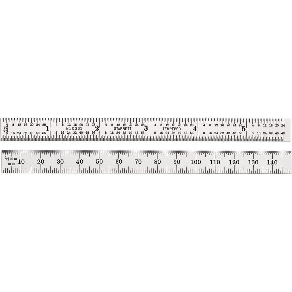 Starrett 51331 Steel Rule 5-3/4" OAL, English & Metric Graduation, Flexible, 1/2" OAW