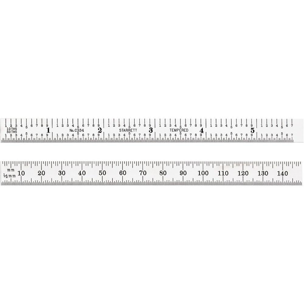 Starrett 56262 Steel Rule 5-3/4" OAL, Decimal & Metric Graduation, Flexible, 1/2" OAW
