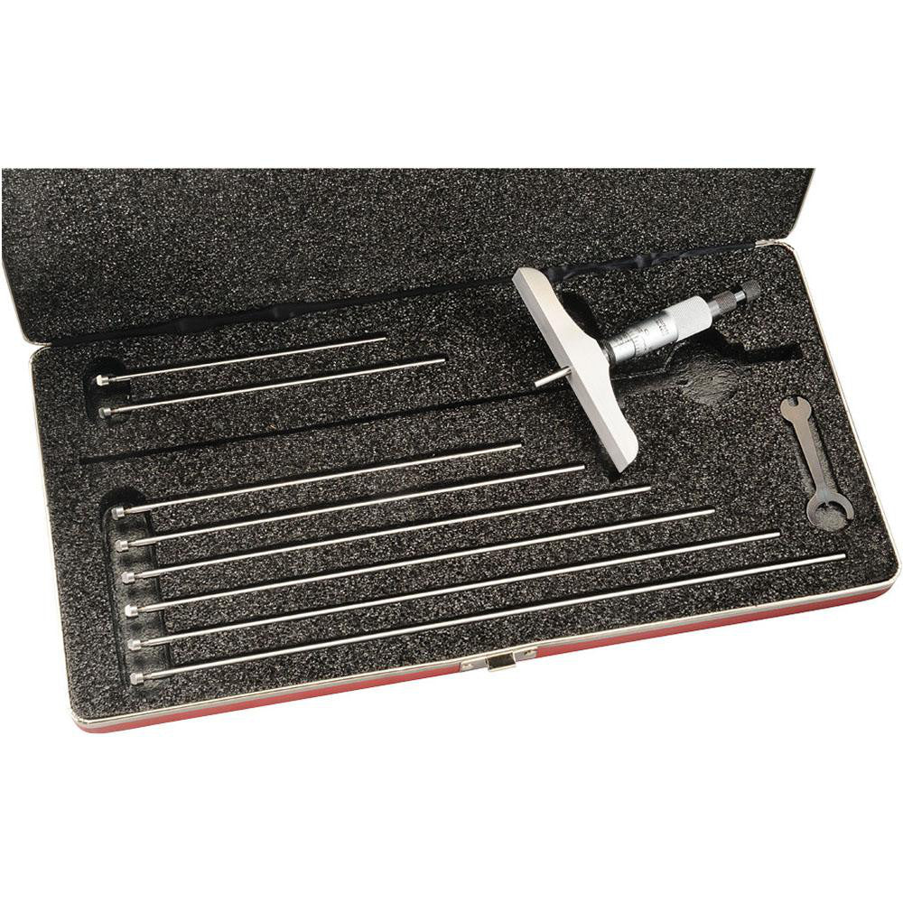 Starrett 52228 Mechanical Depth Micrometer 9'' Range, 9 Rods, Satin Chrome Finish