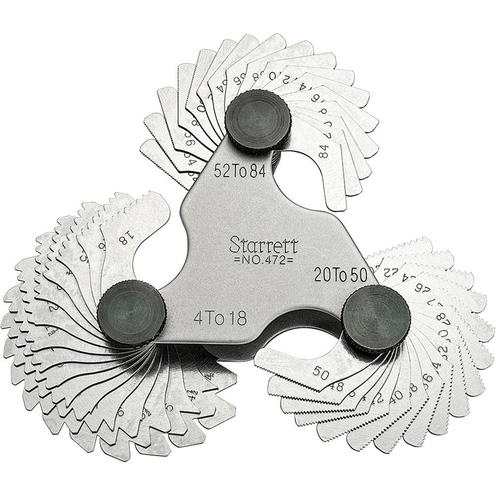 Starrett 52484 51 Leaf, 4 to 84 TPI Range, Steel Screw Pitch Gage