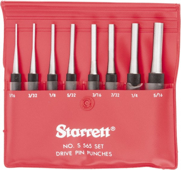 Starrett 52587 Pin Punch Set 8 Pc, 0.0625 to 0.25"